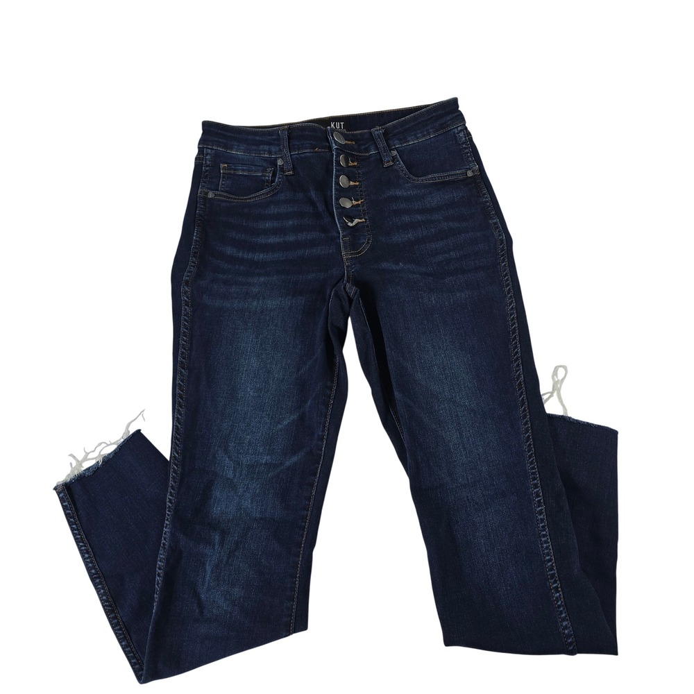 Kut from the Kloth Connie Fab Ab Ankle Skinny Jeans Dark Wash Raw‎ Hem 4